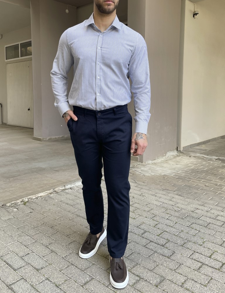 Ανδρικό πουκάμισο με γιακά λευκό με μπλε ρίγα 2097B φωτογραφία